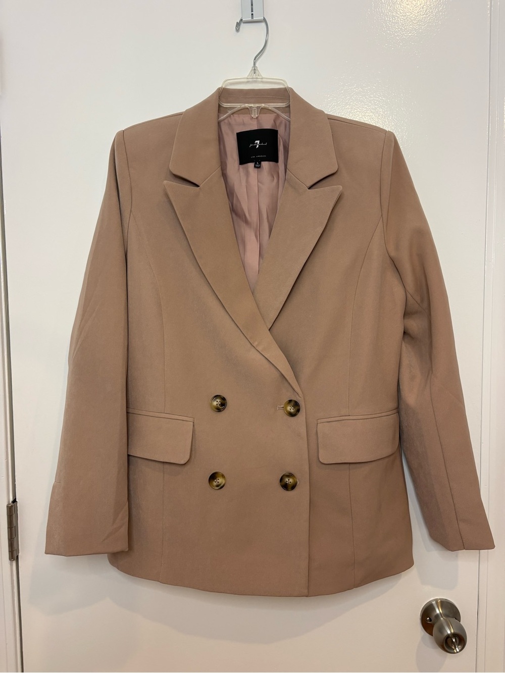 7 For All Mankind Oversized lined Double Breasted Blazer Dusty Blush tan pink L